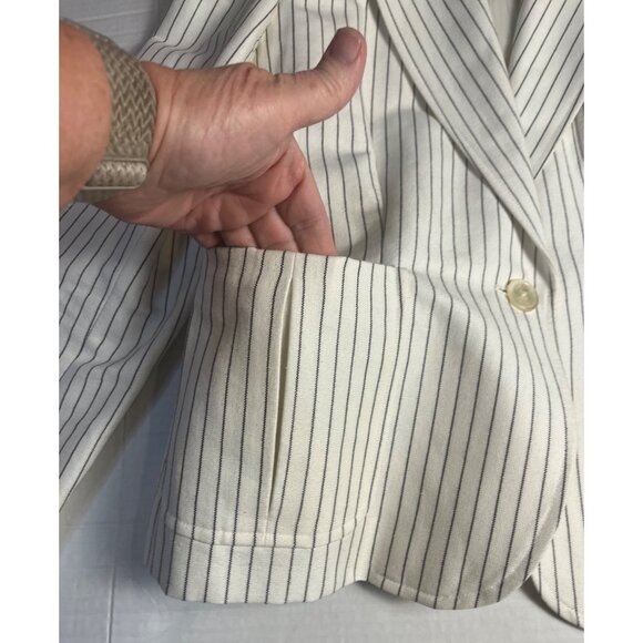 Lauren Ralph Lauren Ivory Pinstripe Blazer Jacket Sz 10  Lined Linen Blend - Picture 8 of 14